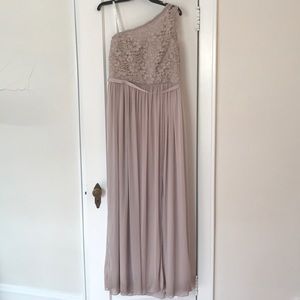 David’s Bridal, long, one shoulder dress